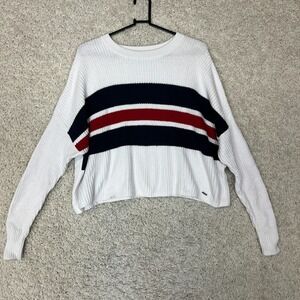 Hollister Sweater Womens XS White Oversized Pullover Cable Knit Retro Casual
